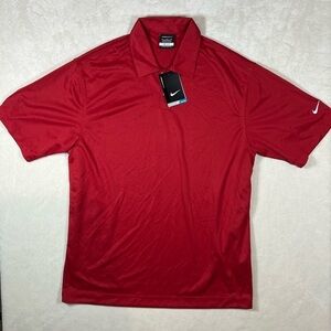 NWT Nike Golf Medium Classic Red Swoosh Logo Sunday Red Tiger Woods Dri-Fit Polo